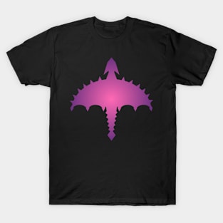 Purple And Hot Pink Abstract Digital Cyber Heavy Metal Dragon Design T-Shirt